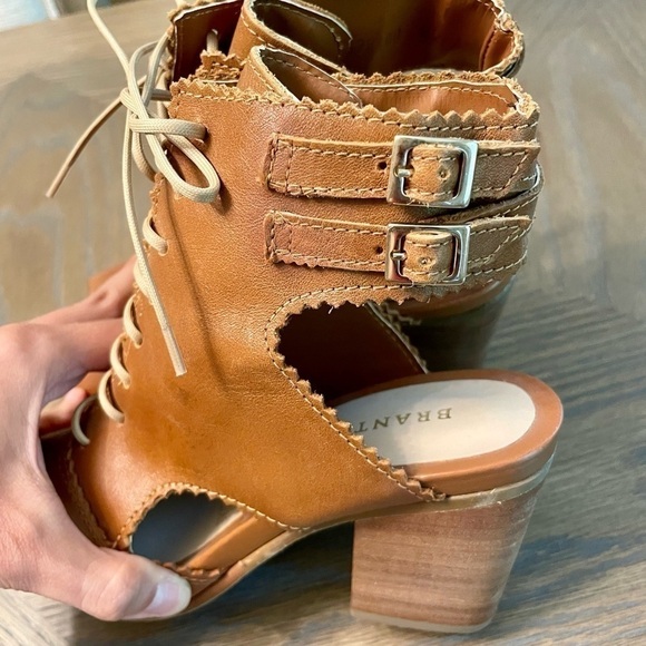 Nwot Brantano Leather Lace up Open Toe and Open Heel Caramel - Picture 5 of 16